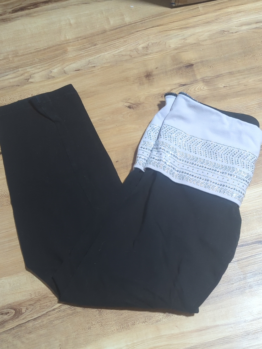 PINK Victoria's Secret Black Leggings with Fold Over Rhinestone Waist